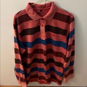 Jeep Men's Striped Polo Shirt - Red, Blue, Brown